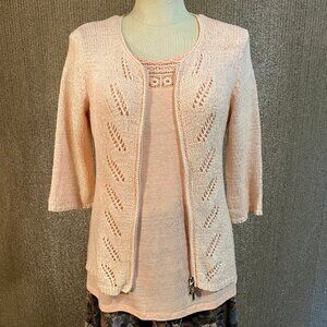 Yuanxing Ocean Pink Knit Spring Cardigan Sweater, Double Slide Zipper sz: M-L